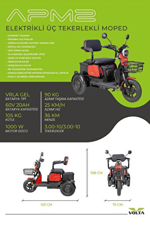 APEC Apm2 Elektrikli 3 Tekerlekli Motosiklet (KAYAN KOLTUK 2 KİŞİLİK)