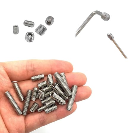 Setskur Civata M6x6 mm 20 Adet Vidalı Pim Paslanmaz Çelik İnox DIN 916 A2 Kalite Konik Uçlu içten Altıgen Vida