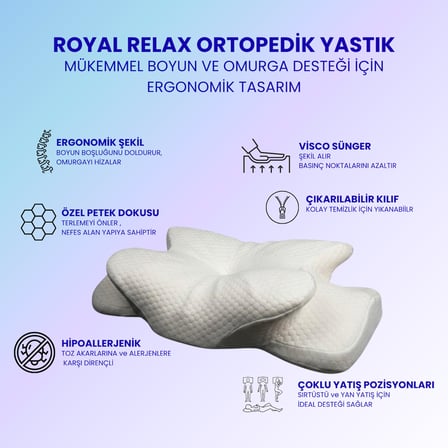 RoyalRelax Ortopedik Visco Yastık Boyun Fıtığı Boyun Ağrısı Destekli Güzellik Yastığı