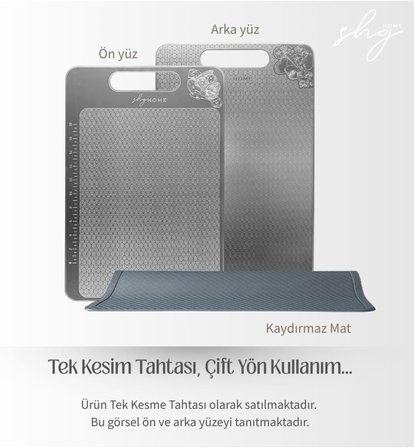 Kaymaz ve Çizilmeyi Az Gösteren 304 Paslanmaz Çelik Kesme Tahtası, Kaydırmaz Mat ile Set (Kesme Tahtası ve Kaydırmaz Mat)1,5 mm Kalınlık, 23 X 34 cm, Yıkanabilir, Gıda Uygun, Hijyenik