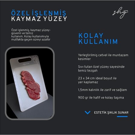 Kaymaz ve Çizilmeyi Az Gösteren 304 Paslanmaz Çelik Kesme Tahtası, Kaydırmaz Mat ile Set (Kesme Tahtası ve Kaydırmaz Mat)1,5 mm Kalınlık, 23 X 34 cm, Yıkanabilir, Gıda Uygun, Hijyenik