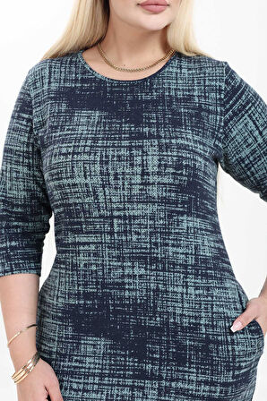 Çift Cepli Desenli Esnek Kışlık Büyük Beden Midi Elbise 24C-2759