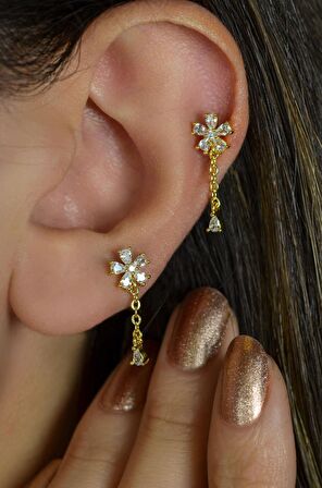 Zincir Sallantılı Çiçek Percing Helix Kıkırdak Lob