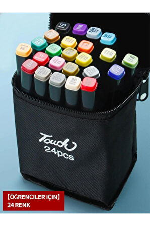 24 Renkli Çift Uçlu Kalın/İnce Uçlu Keçeli Marker Seti - Profesyonel Çizim ve Boyama