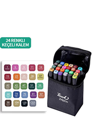 24 Renkli Çift Uçlu Kalın/İnce Uçlu Keçeli Marker Seti - Profesyonel Çizim ve Boyama