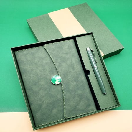 Özel Üretim Öğretmen Ofis Gereci Baba Promosyon Defter Kalem Seti Yeşil Renk