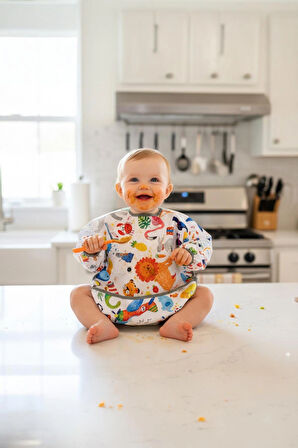 Yorni 2-4YAŞ, Jungle, Sıvı Geçirmez, Cepli, Makinede Yıkanabilir, Uzun Kollu Bebek Önlüğü