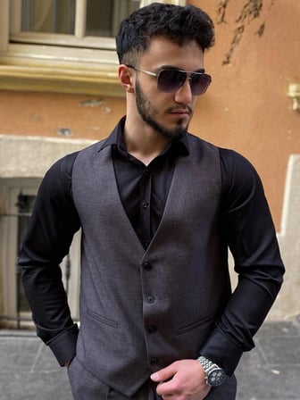 Dupont Erkek Slim Fit 6 Drop Yelekli Takım Elbise - Sivri Yaka Çift Yırtmaçlı