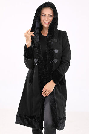 Tasarım Kaşe Kaşmir Kürk Detaylı Kaban