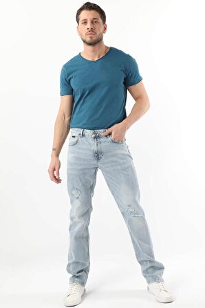 Erkek Dizi Yırtık Jean Pantolon Açık Mavi