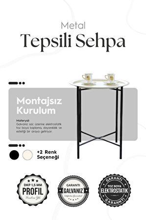 Katlanır Tepsili Sehpa Çıkarılabilir Tepsili Modern Koltuk Yanı Orta Sehpa 45 x 55 cm