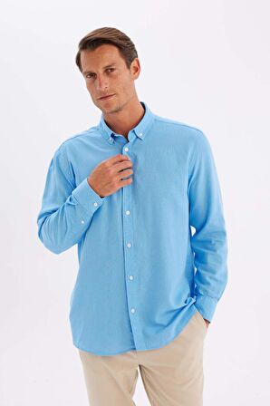 DeFacto Relax Fit Polo Yaka Pamuklu Uzun Kollu Gömlek C1106AX24SMBE339