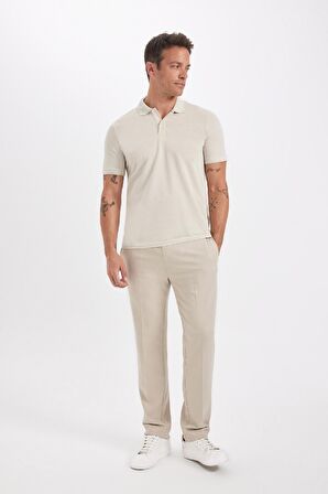 Slim Fit Kıvrılmaz Polo Yaka Kol Bantlı Pamuklu Tişört