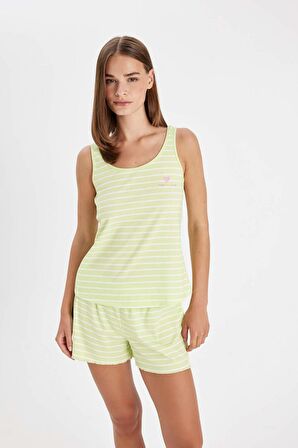 DeFacto Pijama Takım Çizgili Ribana Askılı Beli Lastikli Şort Altı-Fall in Love D3184AX24HSGN404