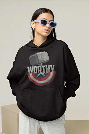 Worthy Thor x Kaptan Amerika Tasarım Baskılı Unisex Oversize Hoodie
