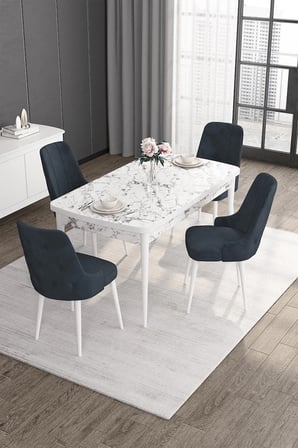 Roy Serisi 80x132 Mdf Beyaz Mermer Desen Masa Takımı Ve 4 Antrasit Sandalye