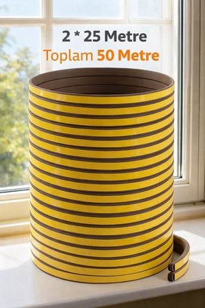 Kendinden YapışkanlıKalın Kapı Pencere Soğuk İzolasyon Bandı Fitili 25x2= 50 METRE (KAHVERENGİ)