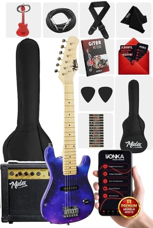 Midex CEG-30PU 4-6 Yaş Çocuklar İçin Amfili Full 1/4 30 İnç Elektro Gitar Seti Mor