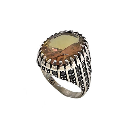 Zultanit ve Siyah Zirkon Taşlı Gümüş Yüzük 250055970G17Y