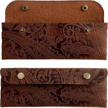 El Yapımı Kalemlik Hakiki Deri, Deri Küçük Kalem Kutusu – İş, Ofis, Okul Aksesuar Tutucu, Klasik ve Minimal El Yapımı Tasarım Vintage Kalemlik (Desenli Taba)