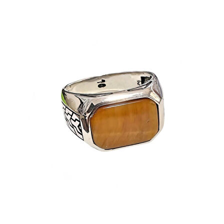 Kaplan Gözü Taşlı Gümüş Yüzük  250057416G17Y