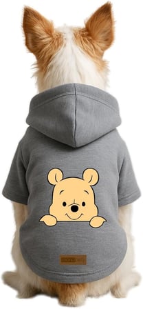Baskılı İçi Polarlı Köpek ve Kedi Kıyafeti &amp; Elbisesi - Gri Renk Kapüşonlu Hoodie B693E, XL