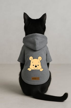 Baskılı İçi Polarlı Köpek ve Kedi Kıyafeti &amp; Elbisesi - Gri Renk Kapüşonlu Hoodie B693E, XL