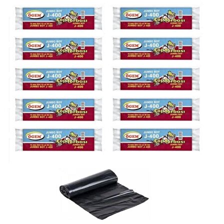 Ögem J-400 Jumbo Boy Çöp Poşeti 80x110 Cm 10'lu Rulo 10 Paket Siyah