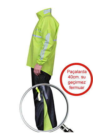Motosiklet Yağmurluk Takım Prime 0.44Mm. Kalın %100 Su Geçirmez Kumaş Fermuarlı Paça Reflektörlü