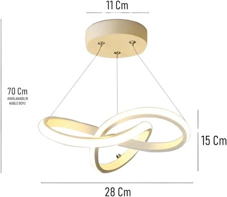Aura Beyaz UltraPower LED Avize, Modern Sarkıt Tasarım, Alüminyum Gövde, 6500K Beyaz Işık, 36W, 25 cm Çap, Ayarlanabilir Yükseklik
