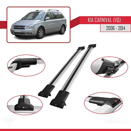 Kia Carnival 2 (VQ) 2006-2014 Arası ile Uyumlu FLY Model Ara Atkı Tavan Barı Gri 2 Adet