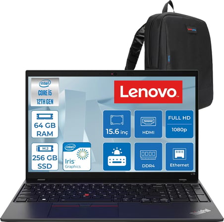 Lenovo Thinkpad L15 Gen 3 Intel Core I5-1235U 64GB 256GB SSD Intel® Iris® Xe Gpu 15.6" Fhd (1920X1080) IPS Freedos Taşınbilir Bilgisayar 21C3006ETXF21+ZETTAÇANTA