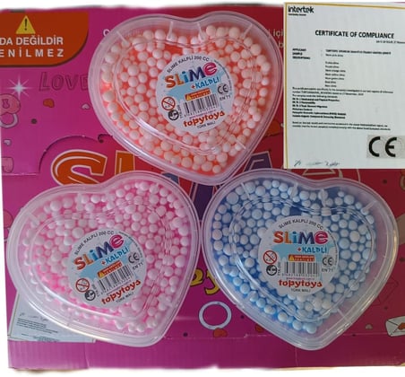 Özel Kalpli Kutu 3x200 Gr Slime Ele Yapışmayan Köpüklü Slaym Seti Sertifikalı, Çok Renkli