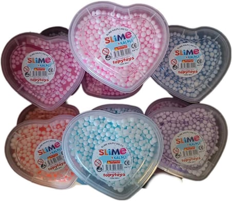 Özel Kalpli Kutu 3x200 Gr Slime Ele Yapışmayan Köpüklü Slaym Seti Sertifikalı, Çok Renkli
