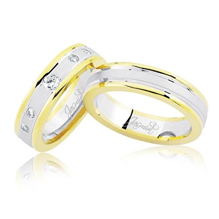 Sarı Beyaz Bombeli Altın Alyans 2502-3