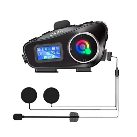 BUFFER® Q58 Motorsikletler İçin Fener Özellikli SD Kart Bölümlü LCD Ekranlı Kablosuz Bluetooth Kulaklıklı - Suya Dayanıklı Kask Kulaklığı