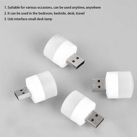 Gece USB Işıkları, Mini LED Ampul, Takılabilir, Sıcak Beyaz, Kompakt, Yatak Odası, Banyo, Çocuk Odası, Koridor, Mutfak Araba için USB Atmosfer Işığı (4 Beyaz Işık)
