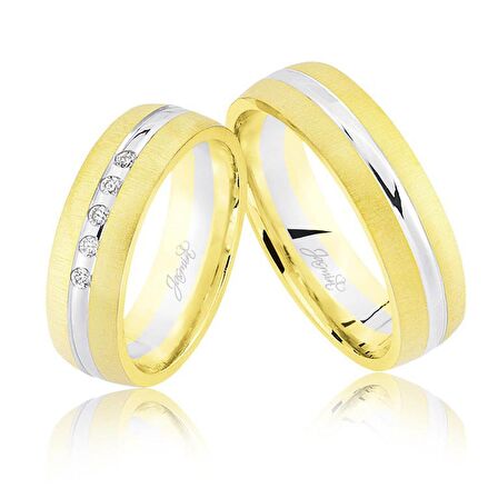 Sarı Beyaz Bombeli Taşlı Altın Alyans 2503-3