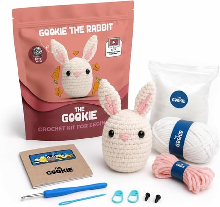 Amigurumi Tavşan Örgü Seti, Başlangıç Seviyesi, Beyaz Pamuklu İplik, Video Eğitimli, Tığ ve İğne Dahil, El Yapımı Oyuncak
