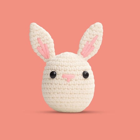 Amigurumi Tavşan Örgü Seti, Başlangıç Seviyesi, Beyaz Pamuklu İplik, Video Eğitimli, Tığ ve İğne Dahil, El Yapımı Oyuncak