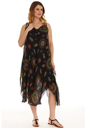 Askılı Vual Siyah Kısa Elbise 6198