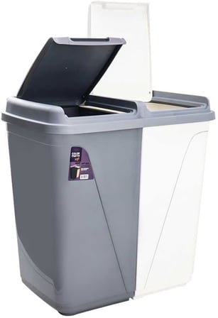 Violet 90 Litre Çift Gözlü Çamaşır Sepeti Gri-Beyaz