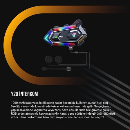 Y20 RGB Kask ıntercomu Kask İçin Bluetooth Kulaklık (Eşleşme Yoktur)