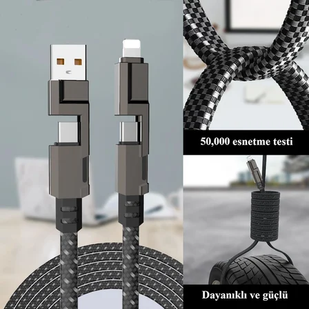 4in1 Güçlü ve Sağlam Data ve Şarj Kablosu - İos Type-C USB