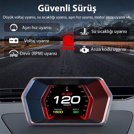 P17 HUD OBD2 &amp; GPS Çift Sistemli Araç Bilgisayarı | Dijital Kilometre, Su ve Yağ Sıcaklığı Ölçer, Hız &amp; Alarm Göstergeli Oto Elektroniği, SIYAH