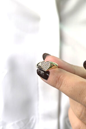 Altın Bombeli Kalp Yüzük