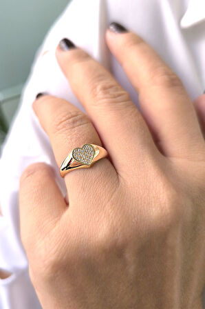 Altın Bombeli Kalp Yüzük