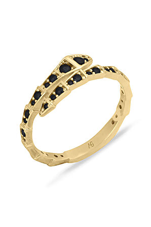 Siyah Taşlı Altın Yılan Yüzük