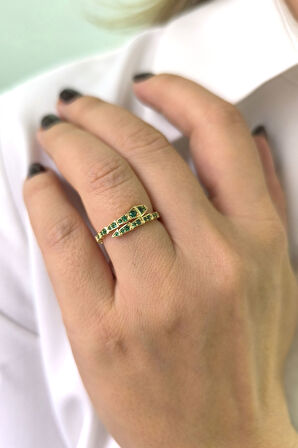 Yeşil Taşlı Altın Yılan Yüzük