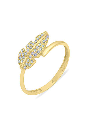 Taşlı Altın Yaprak Yüzük